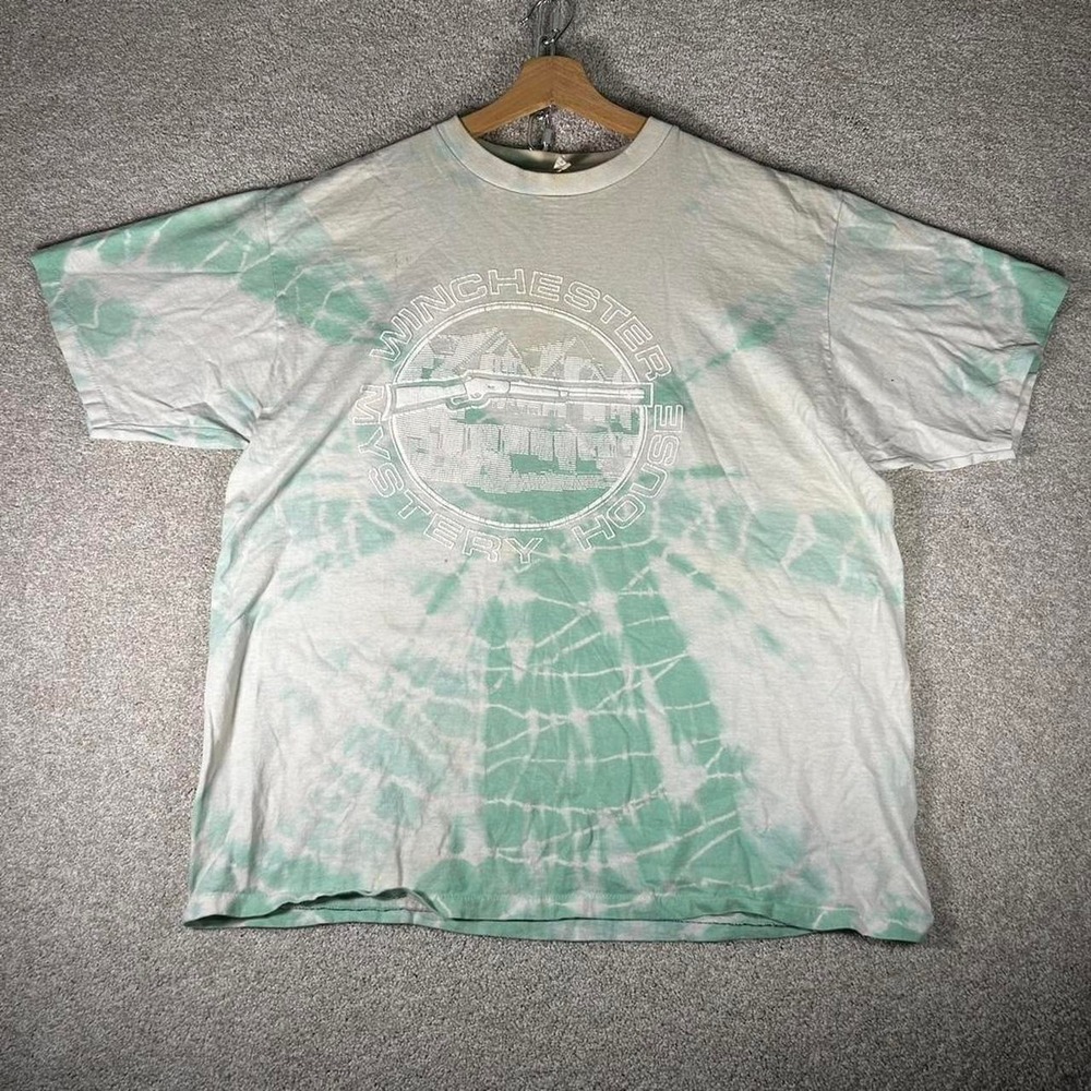 Vintage 90s Winchester guns single stitch tie dye puff print t-shirt Size XL